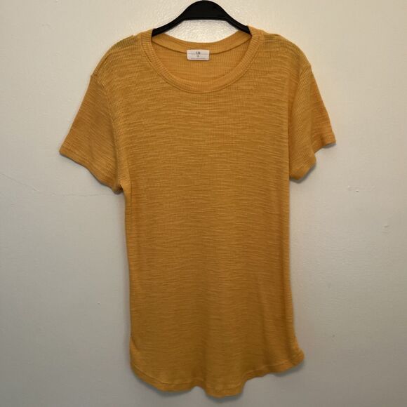 Anthropologie T.La Ribbed Knit Crewneck Curved Hem Tee Shirt Dress, Mustard- XL - Picture 1 of 8
